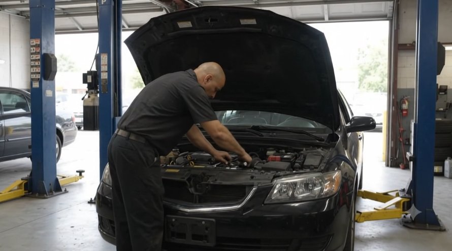 Enrique Reyes of Reyes' Automotive Service LLC at work